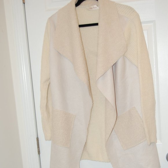 Simply Couture XL Ivory Suede& Sherpa Like Open Jacket W/ Knit Sleeves & Back - Picture 4 of 11